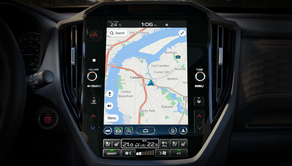 Écran 11,6 po du système d’infodivertissement/navigation des Forester Limited et Premier 2025.